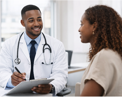 Clinician speaking with a patient