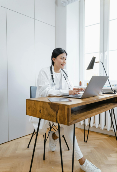 Clinician working at a desk
